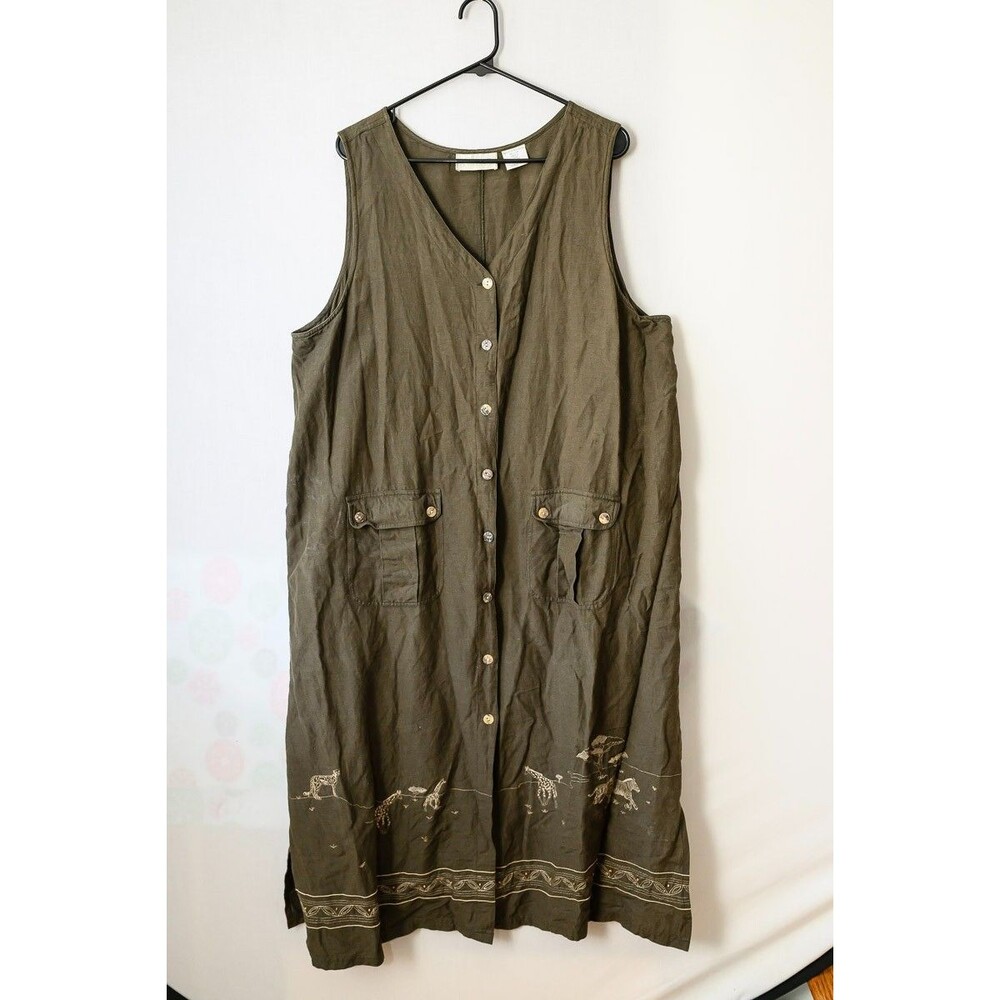Lemongrass Green tank maxi dress sleeveless 1X artsy lagenlook safari print